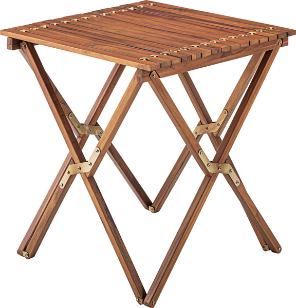 天然木をレザーで編み込んだお洒落な木製折り畳みテーブル